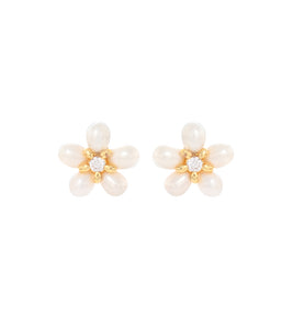 Pearl Plumeria Earrings, Cubic Zirconia - MJHC51572