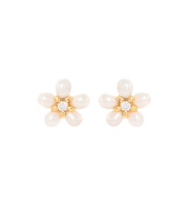 Pearl Plumeria Earrings, Cubic Zirconia