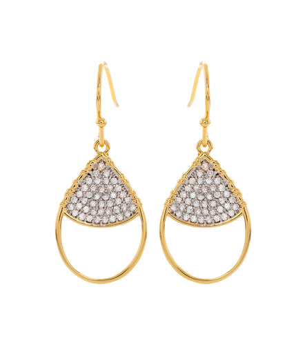 Teardrop Earrings, Cubic Zirconia Pave, 14k Gold Plated
