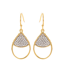 Teardrop Earrings, Cubic Zirconia Pave, 14k Gold Plated