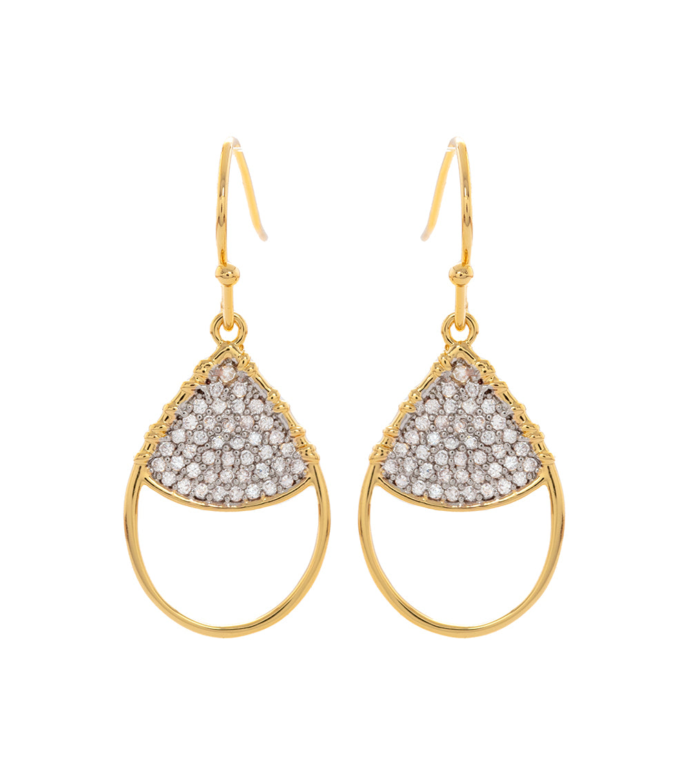 Teardrop Earrings, Cubic Zirconia Pave, 14k Gold Plated