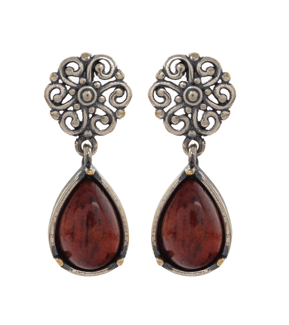 Koa Flower Earrings, Rhodium Plated