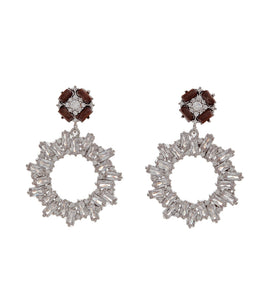 Koa Cubic Zirconia Circle Earrings, Rhodium Plated