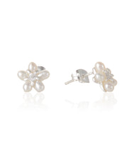 Pearl Plumeria Earrings, Cubic Zirconia - MJHC50028