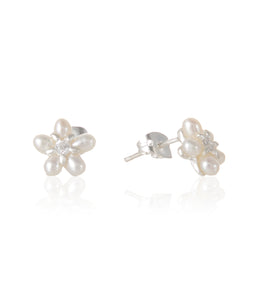Pearl Plumeria Earrings, Cubic Zirconia - MJHC50028
