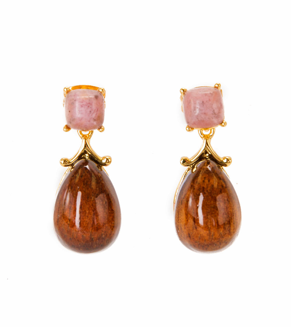 Koa Royal Cabochon Drop Earrings