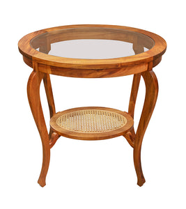 Cabriole Oval Side Table with Corbel Cane Shelf