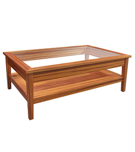 Plantation Coffee Table with Glass Top and Shelf