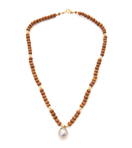Tahitian Pearl Koa Bead Necklace 18"