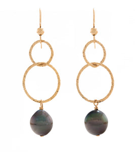 Tahitian Pearl Double Ring Earrings - Gold Filled