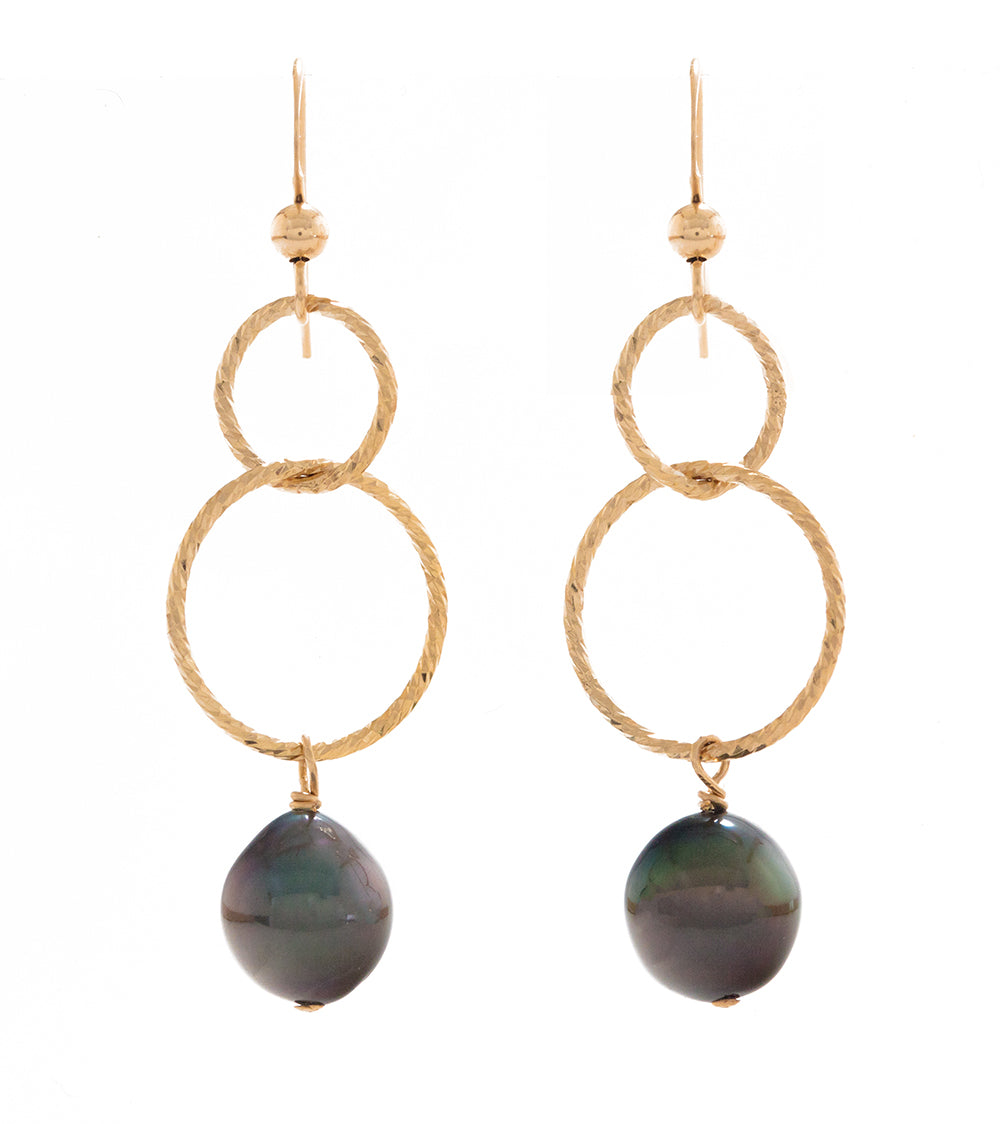 Tahitian Pearl Double Ring Earrings - Gold Filled