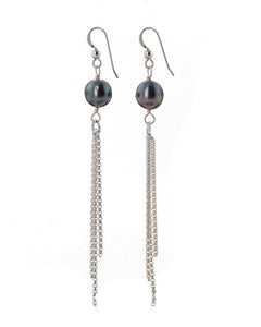 Tahitian Pearl Waterfall Drop Earrings - Sterling Silver