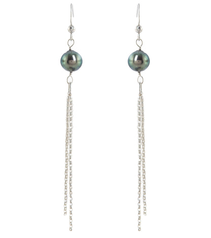 タヒチアンパール ウォーターフォール ドロップイヤリング - スターリングシルバー