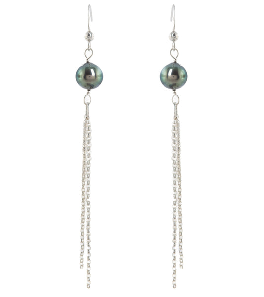 Tahitian Pearl Waterfall Drop Earrings - Sterling Silver