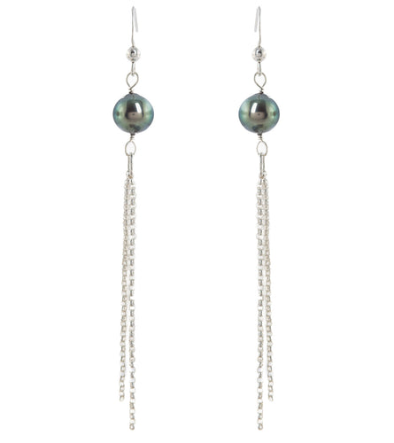 Tahitian Pearl Waterfall Drop Earrings - Sterling Silver