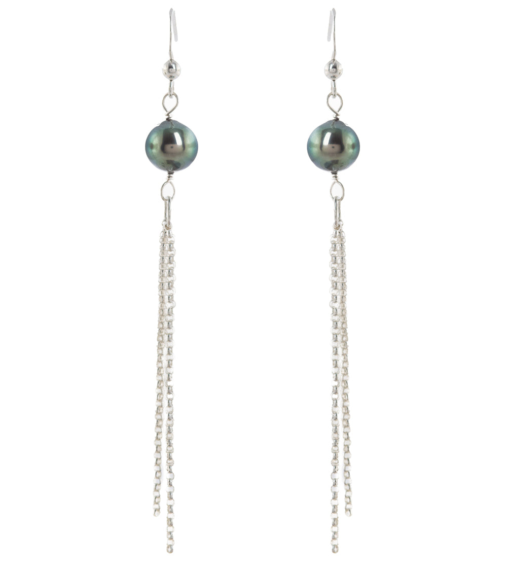 Tahitian Pearl Waterfall Drop Earrings - Sterling Silver