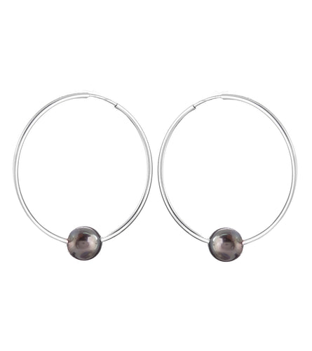 Tahitian Pearl 40mm Hoop Earrings - Sterling Silver