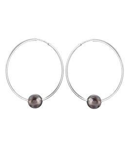 Tahitian Pearl 40mm Hoop Earrings - Sterling Silver