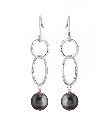 Tahitian Pearl Circle Kite Earrings - Sterling Silver