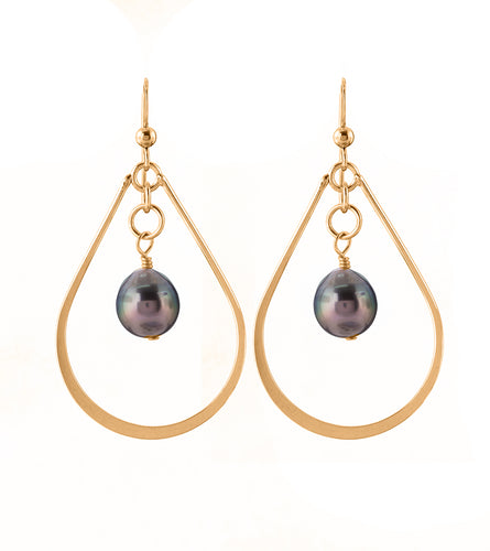 Tahitian Pearl Teardrop Kite Earrings - Gold Filled