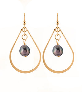 Tahitian Pearl Teardrop Kite Earrings - Gold Filled