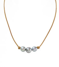 Tan Leather Four Tahitian Pearl Simple Choker