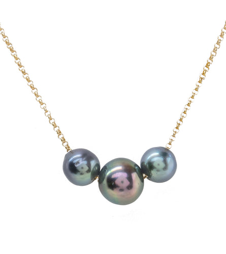 Floating Three Tahitian Pearls Necklace - Gold Filled