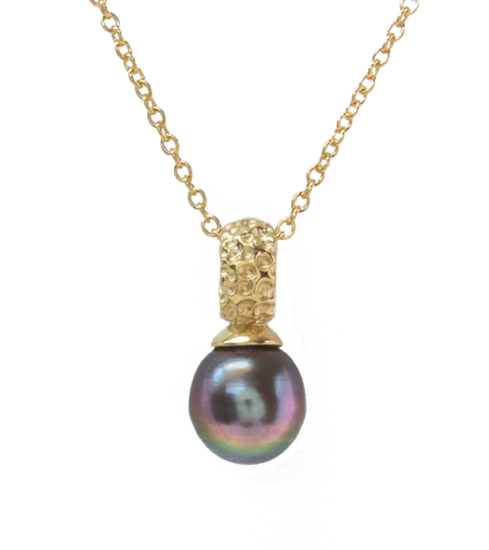 Tahitian Pearl Necklace - Gold Filled Coral Design Accent