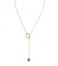 Circle Chain Lariat Tahitian Pearl Necklace - Gold Filled