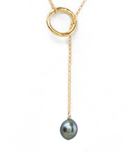 Circle Chain Lariat Tahitian Pearl Necklace - Gold Filled