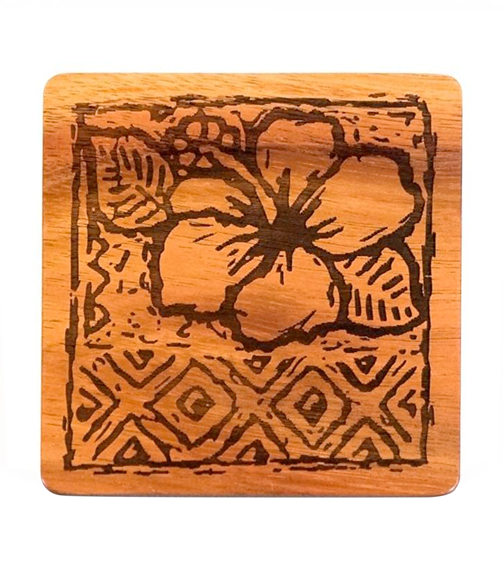 Koa Heritage Coaster - Kapa Hibiscus
