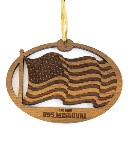 USS Missouri Teak Ornament, US Flag