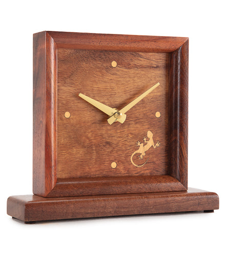 Koa Square Gecko Clock