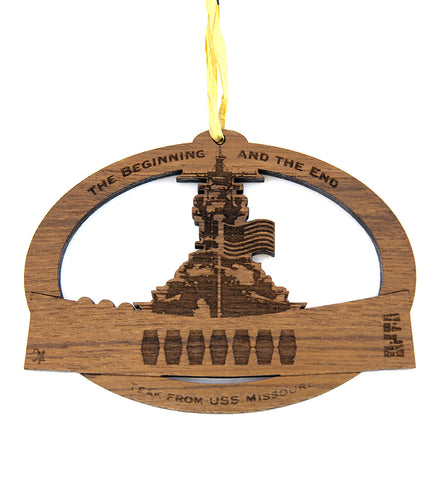 USS Missouri Teak Ornament, The Beginning and The End