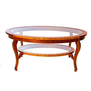 Oval Coffee Table. Glass Top. Corbel Glass Shelf