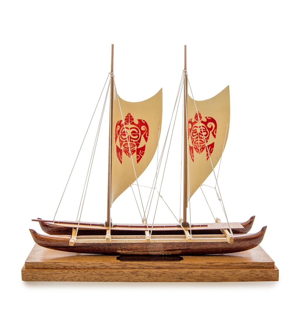 Koa 11.5”L Canoe "Hawaiian Voyage 2 Hull Sail" by Francis Pimmel - PIMM36056C-FinsDown