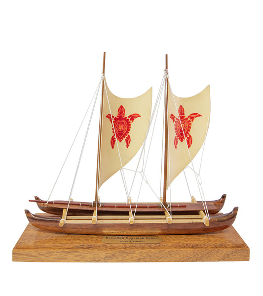 Koa 11.5”L Canoe "Hawaiian Voyage 2 Hull Sail" by Francis Pimmel - PIMM36056C-FinsUp