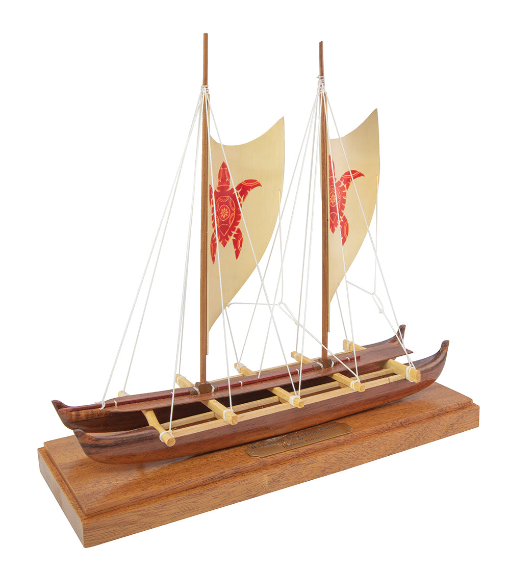 Koa 11.5”L Canoe "Hawaiian Voyage 2 Hull Sail" by Francis Pimmel - PIMM36056C-FinsUp