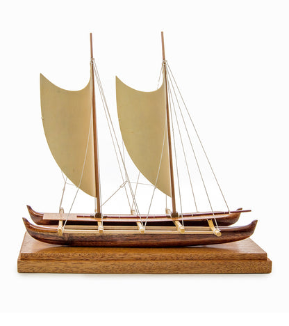 Koa 11.5”L Canoe "Hawaiian Voyage 2 Hull Sail" by Francis Pimmel - PIMM36056C-FinsDown