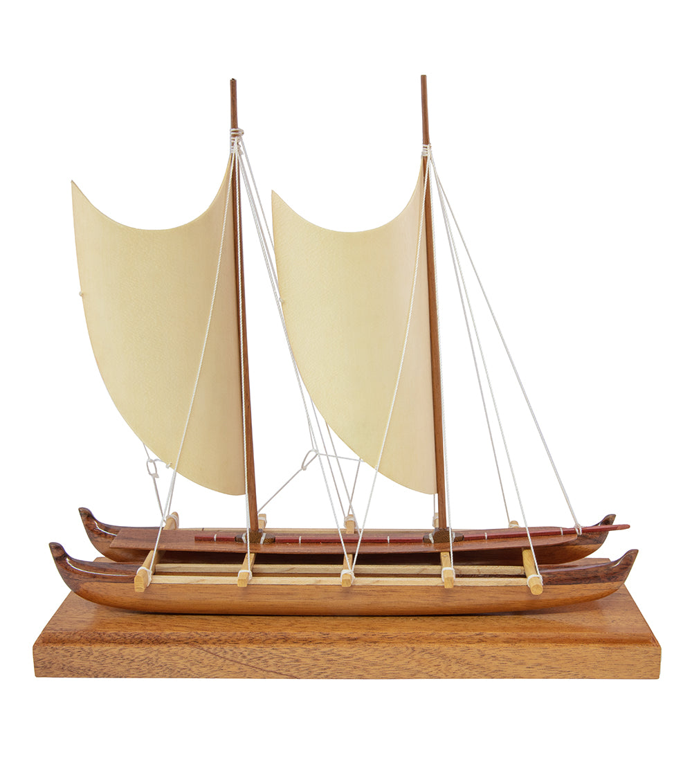 Koa 11.5”L Canoe "Hawaiian Voyage 2 Hull Sail" by Francis Pimmel - PIMM36056C-FinsUp