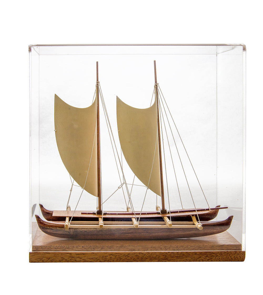 Koa 11.5”L Canoe "Hawaiian Voyage 2 Hull Sail" by Francis Pimmel - PIMM36056C-FinsDown