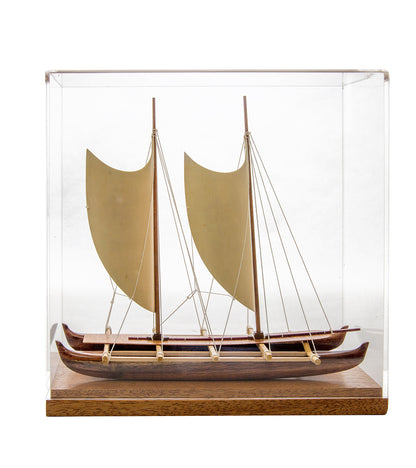 Koa 11.5”L Canoe "Hawaiian Voyage 2 Hull Sail" by Francis Pimmel - PIMM36056C-FinsDown