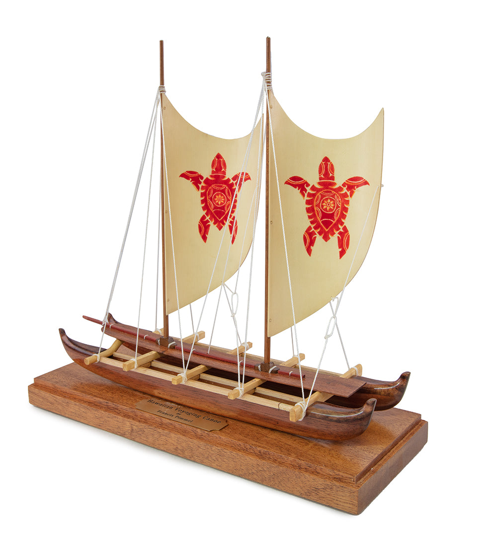 Koa 11.5”L Canoe "Hawaiian Voyage 2 Hull Sail" by Francis Pimmel - PIMM36056C-FinsUp