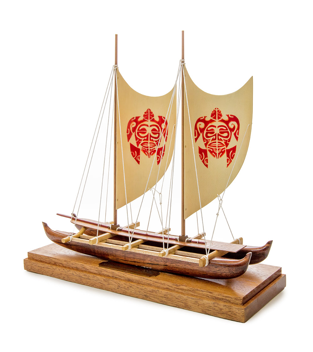 Koa 11.5”L Canoe "Hawaiian Voyage 2 Hull Sail" by Francis Pimmel - PIMM36056C-FinsDown