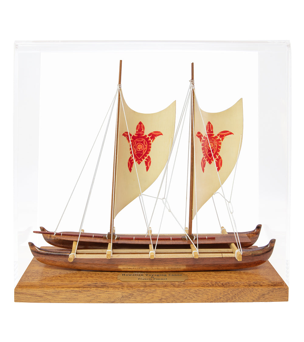 Koa 11.5”L Canoe "Hawaiian Voyage 2 Hull Sail" by Francis Pimmel - PIMM36056C-FinsUp