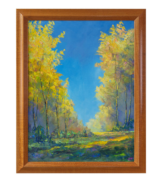 Original Painting: Haleiwa Gold Trees 11/22 by Michael Powell in Ohia Frame 18x24