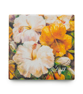 Sandstone Coaster "Hibiscus Sparkle" by Eva Makk