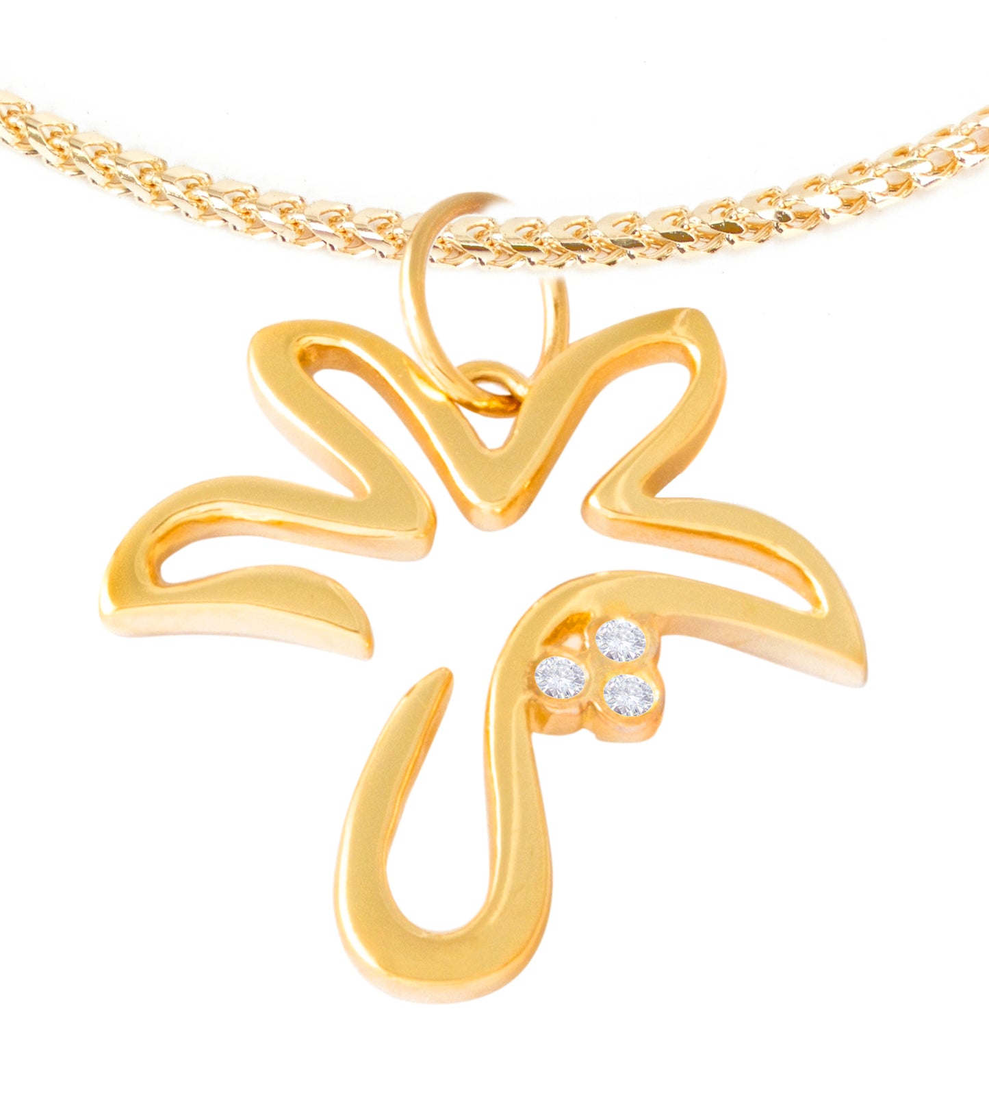 イエロー 14K ゴールド「ロイヤルパーム」ペンダント、ダイヤモンド 3 個付きココナッツ