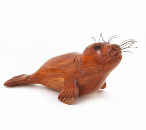 Koa Wood Sculpture "Monk Seal and Pup" by Craig Nichols