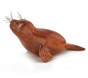 Koa Wood Sculpture "Monk Seal and Pup" by Craig Nichols